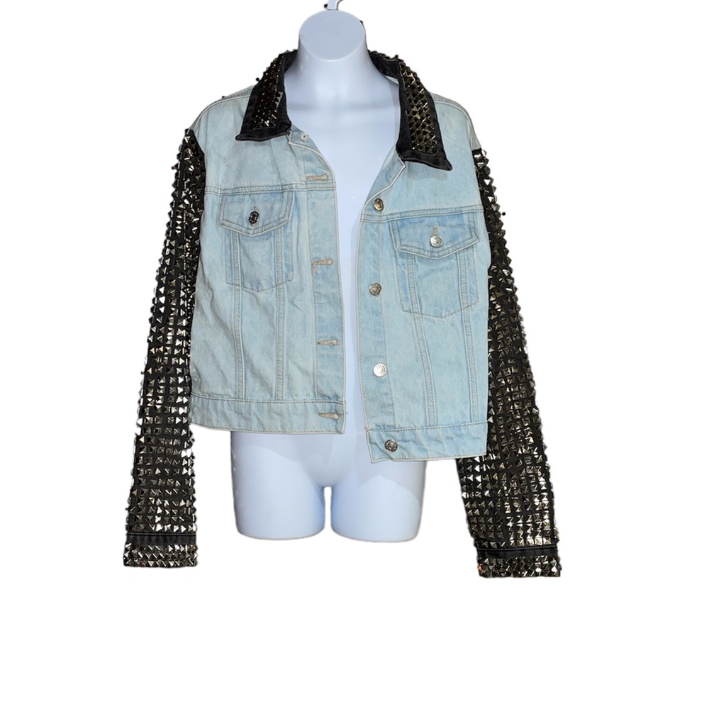 AKIRA Light Blue and Black Studded Jean Jacket
